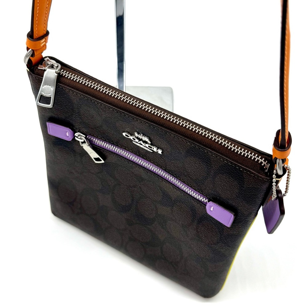 Coach Mini Rowan File Bag - SV/Brown/Iris Multi - Picture 7 of 11